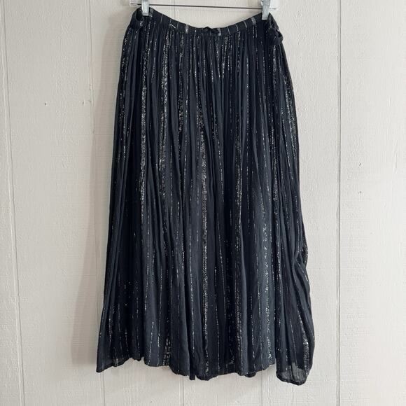 Vintage Boho Celestial Goth Long Skirt XL Black Gold Metallic Tinsel Cottage - Picture 1 of 12